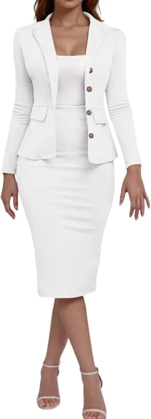 2 Piece Outfits for Women Formal Office Business Work Jacket Skirt Suit Set Blazer Jacket Skirt Set Pencil Dresses