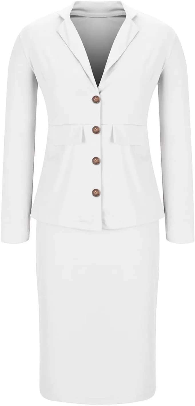 2 Piece Outfits for Women Formal Office Business Work Jacket Skirt Suit Set Blazer Jacket Skirt Set Pencil Dresses