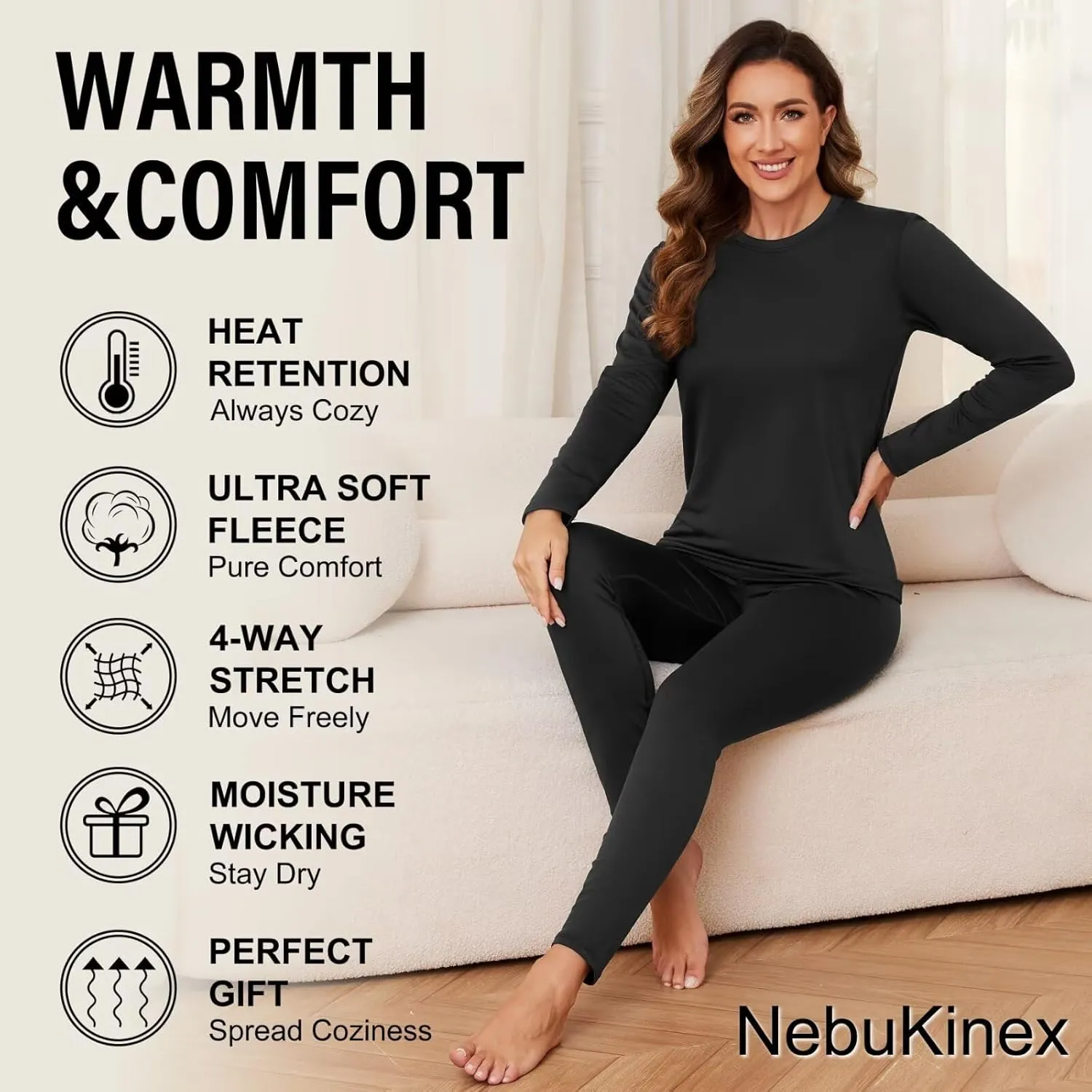 2 Sets Thermal Underwear for Women Long Johns Ultra Warm Fleece Lined Athletic Base Layer Tops & Bottom Pajama