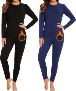 2 Sets Thermal Underwear for Women Long Johns Ultra Warm Fleece Lined Athletic Base Layer Tops & Bottom Pajama