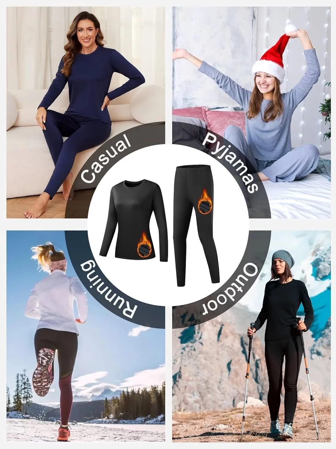 2 Sets Thermal Underwear for Women Long Johns Ultra Warm Fleece Lined Athletic Base Layer Tops & Bottom Pajama