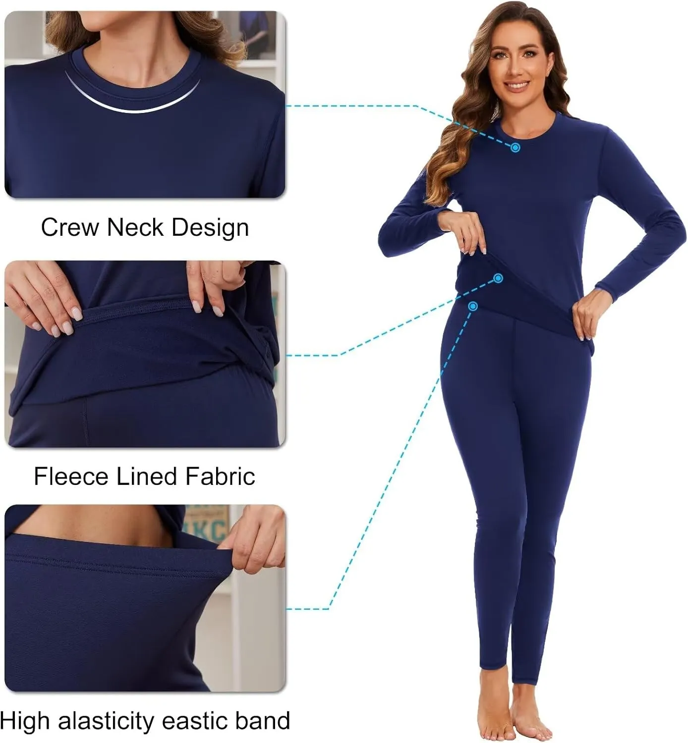 2 Sets Thermal Underwear for Women Long Johns Ultra Warm Fleece Lined Athletic Base Layer Tops & Bottom Pajama
