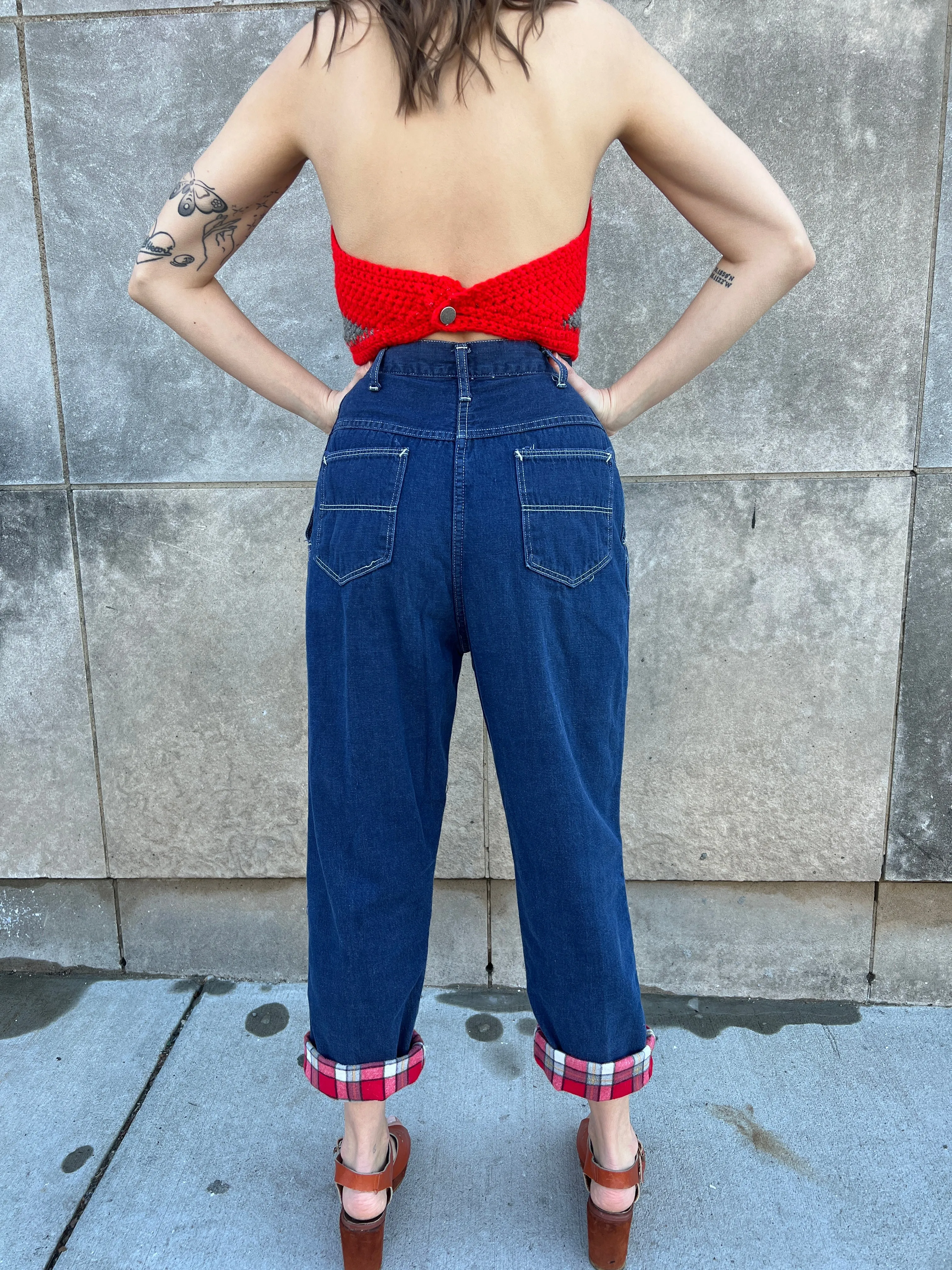 40s/50s Denim Jeans, Flannel Lined, Side Zipper in Pocket