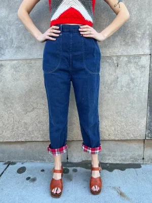 40s/50s Denim Jeans, Flannel Lined, Side Zipper in Pocket