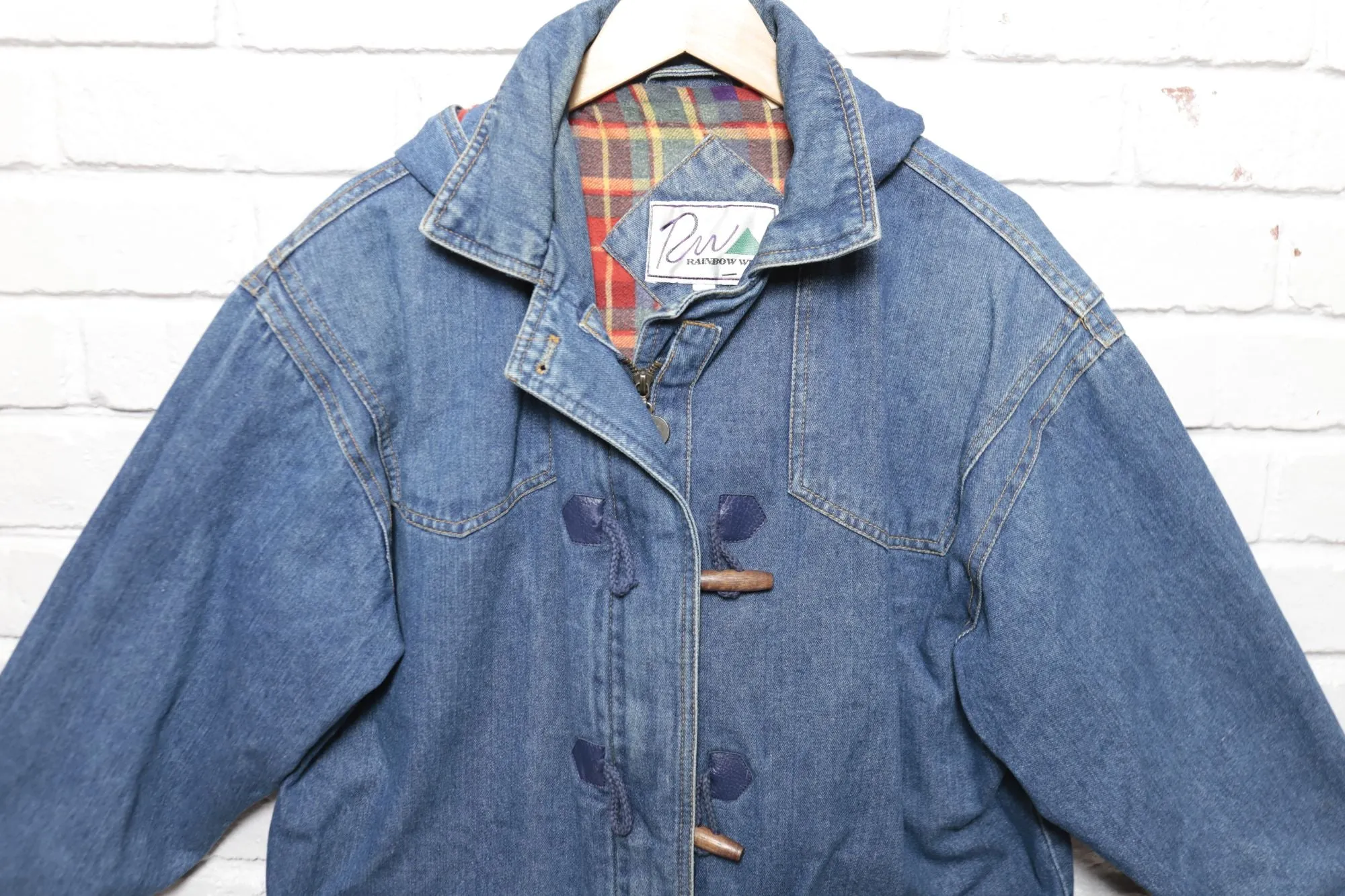 90s Vintage Rainbow West Flannel Lined Denim Jacket Size Small