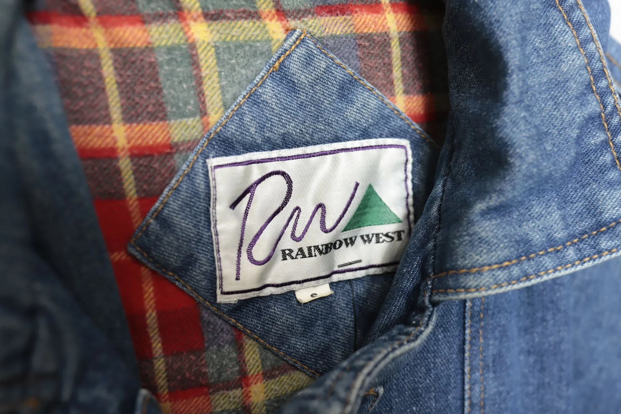 90s Vintage Rainbow West Flannel Lined Denim Jacket Size Small
