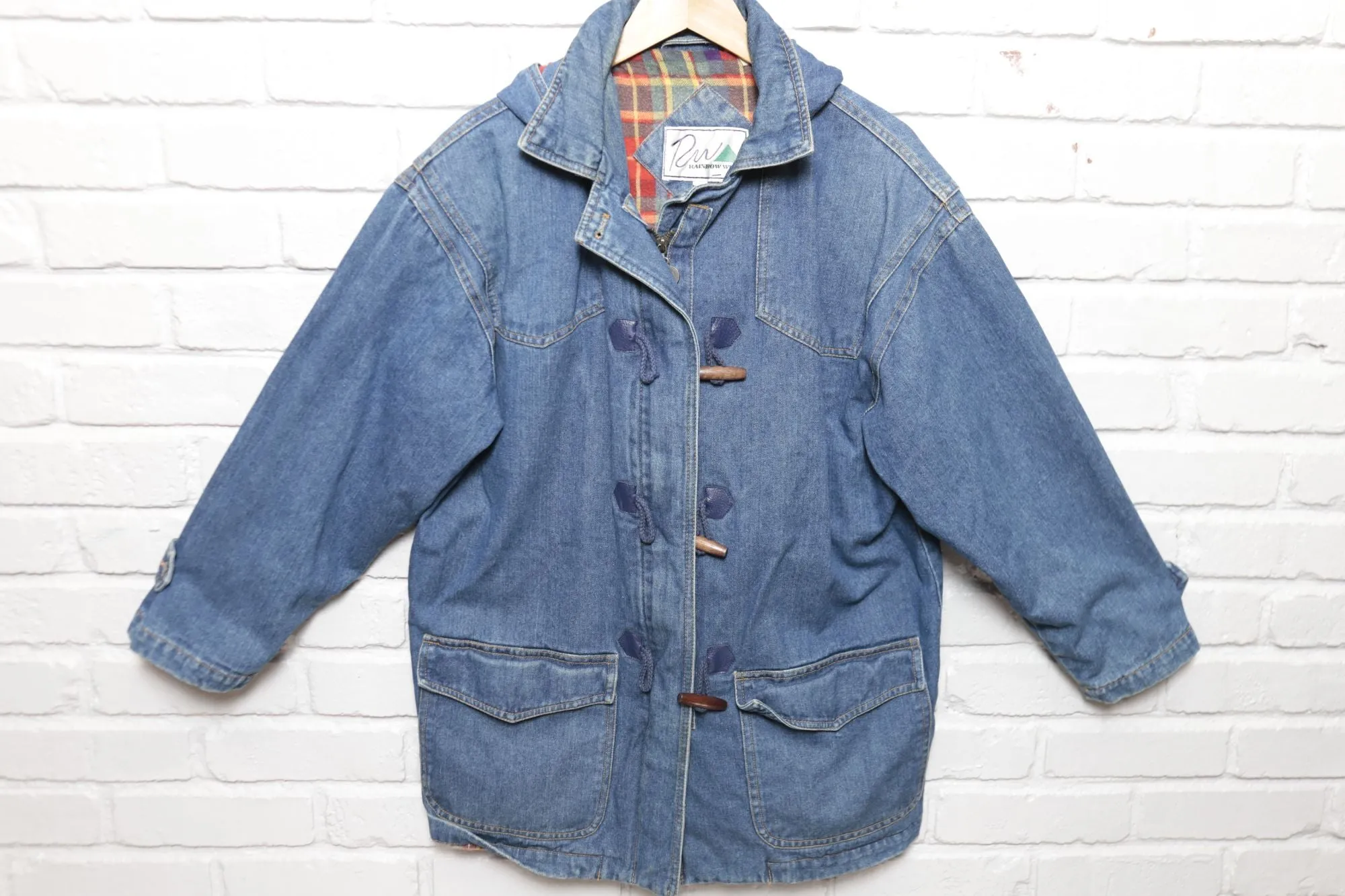90s Vintage Rainbow West Flannel Lined Denim Jacket Size Small