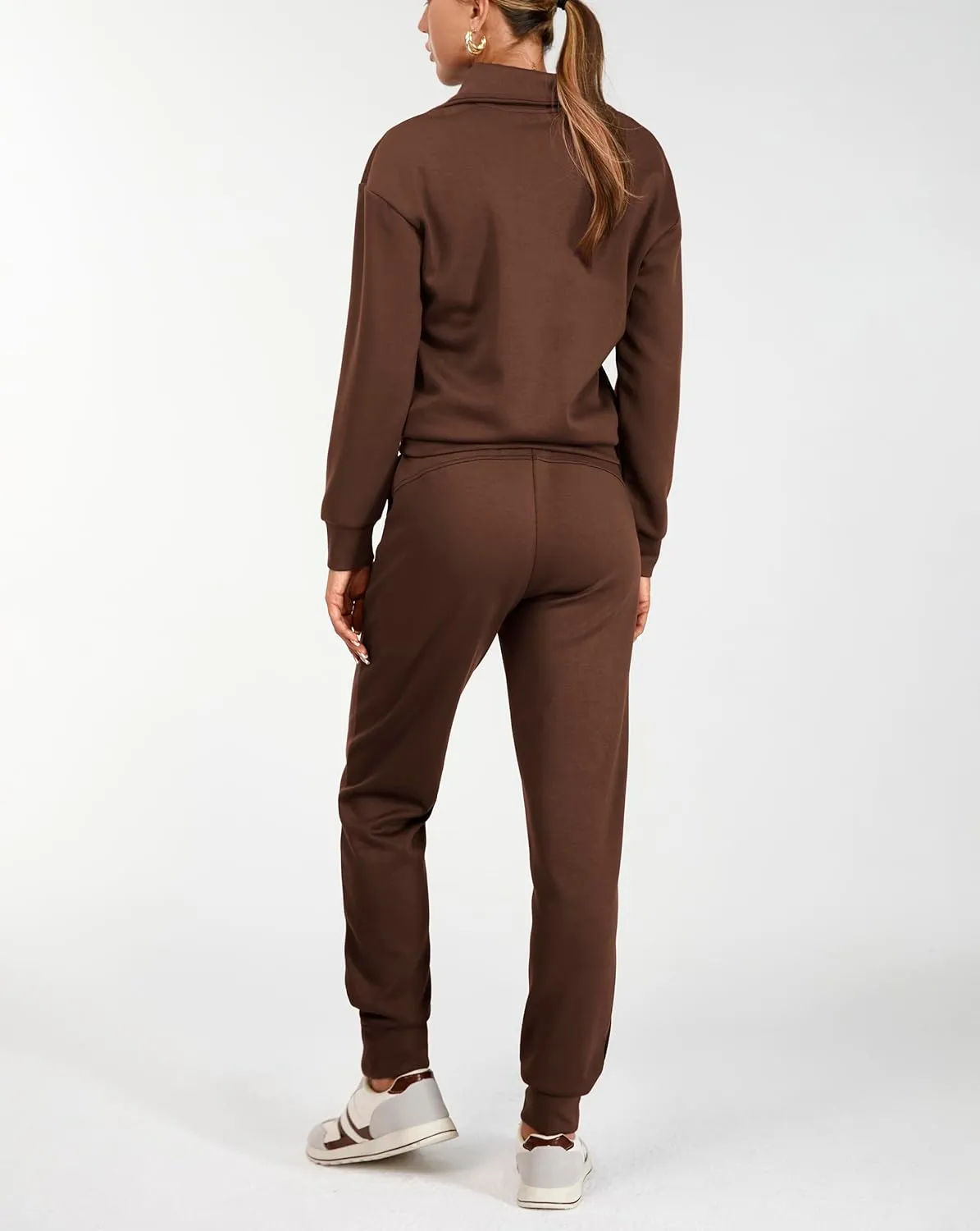 AFITNE Women's 2 Piece Outfits Sweatsuits Long Sleeve Tracksuit Casual Lapel Half Zip Sweatshirt Joggers Sweatpants Set