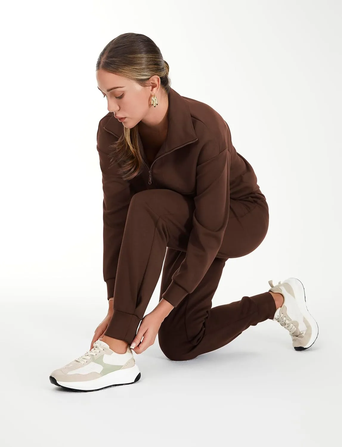AFITNE Women's 2 Piece Outfits Sweatsuits Long Sleeve Tracksuit Casual Lapel Half Zip Sweatshirt Joggers Sweatpants Set