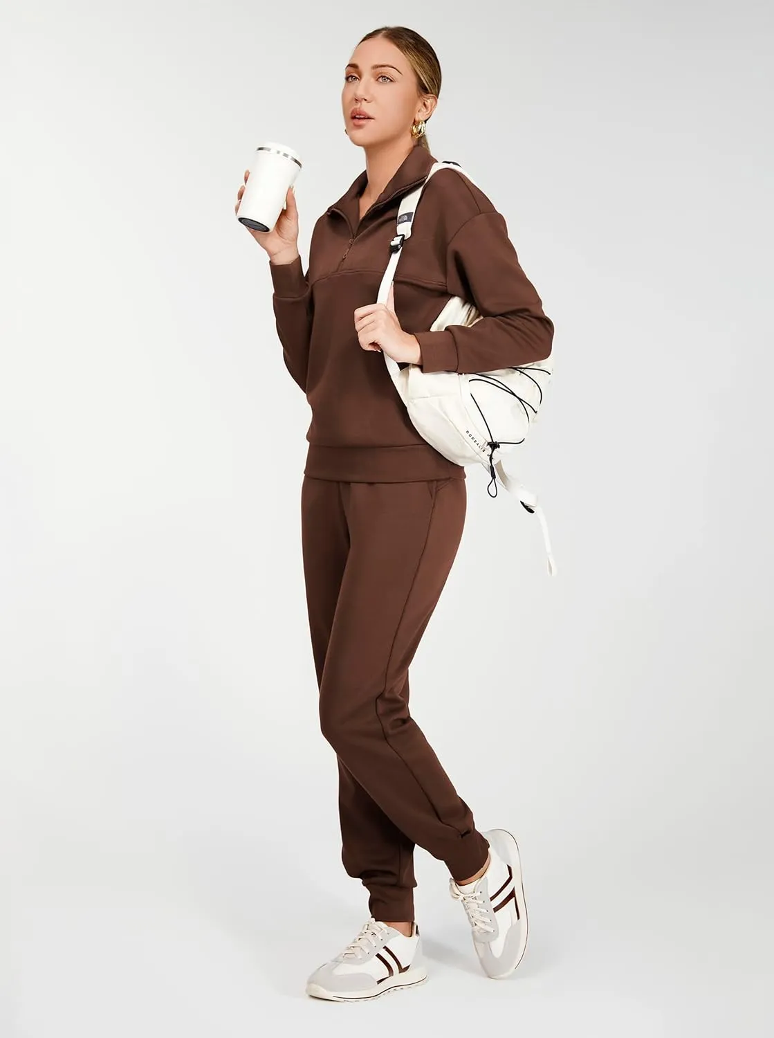 AFITNE Women's 2 Piece Outfits Sweatsuits Long Sleeve Tracksuit Casual Lapel Half Zip Sweatshirt Joggers Sweatpants Set