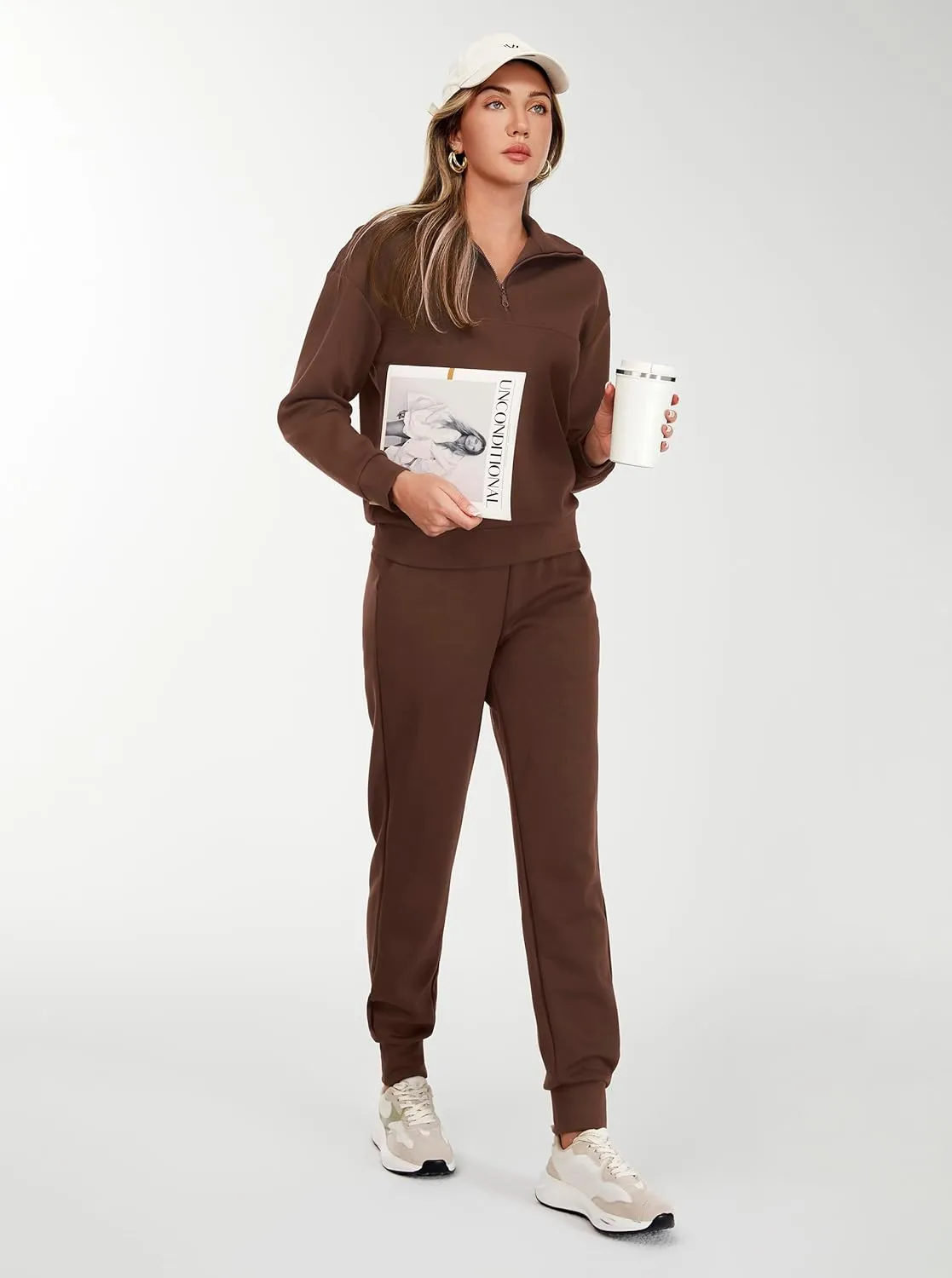 AFITNE Women's 2 Piece Outfits Sweatsuits Long Sleeve Tracksuit Casual Lapel Half Zip Sweatshirt Joggers Sweatpants Set