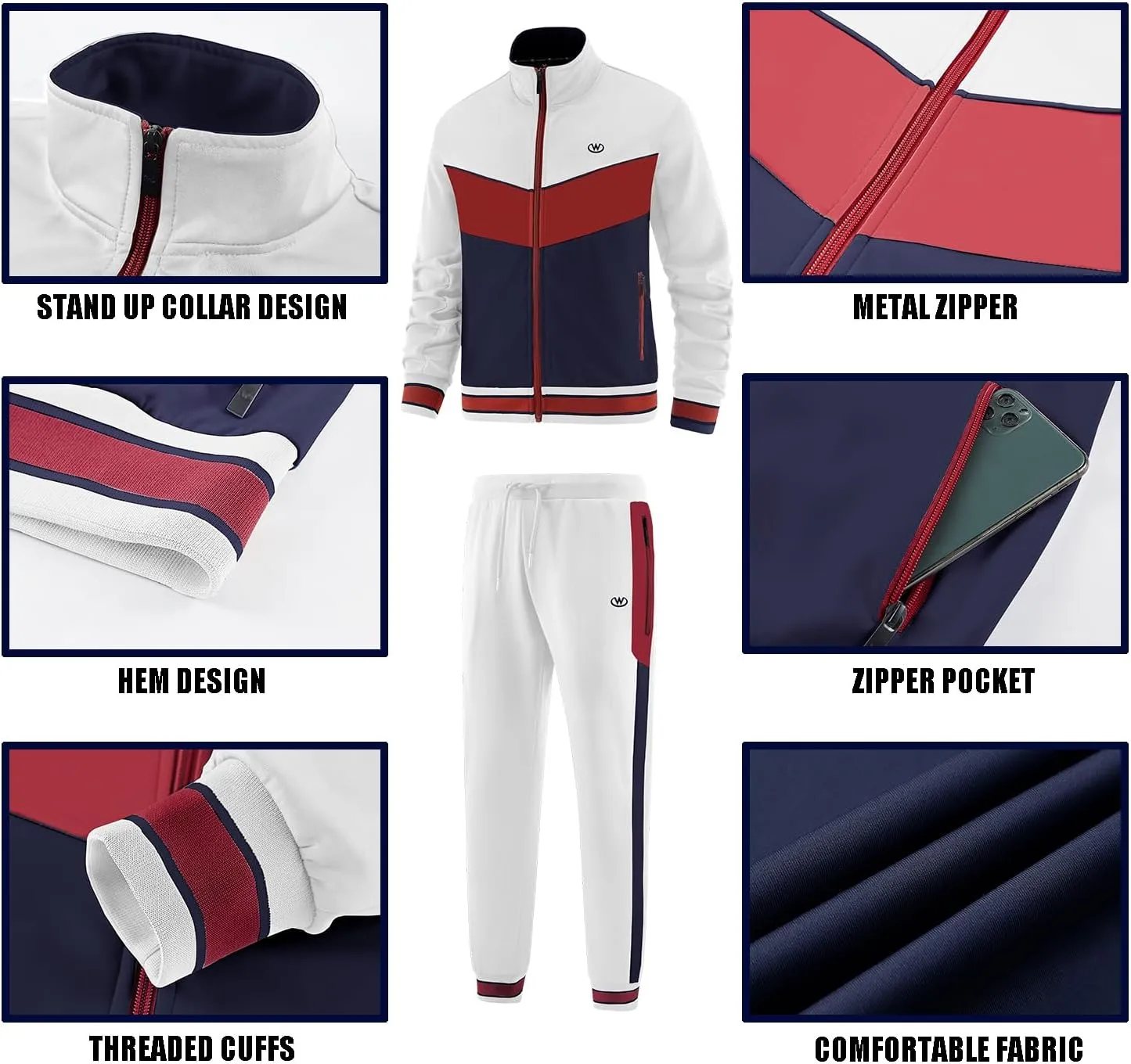 ANOTWENER Men's Casual 2 Piece Tracksuit Sets Long Sleeve Full Zip Jacket and Sweatpants Jogging Sport Outfits Sweatsuits