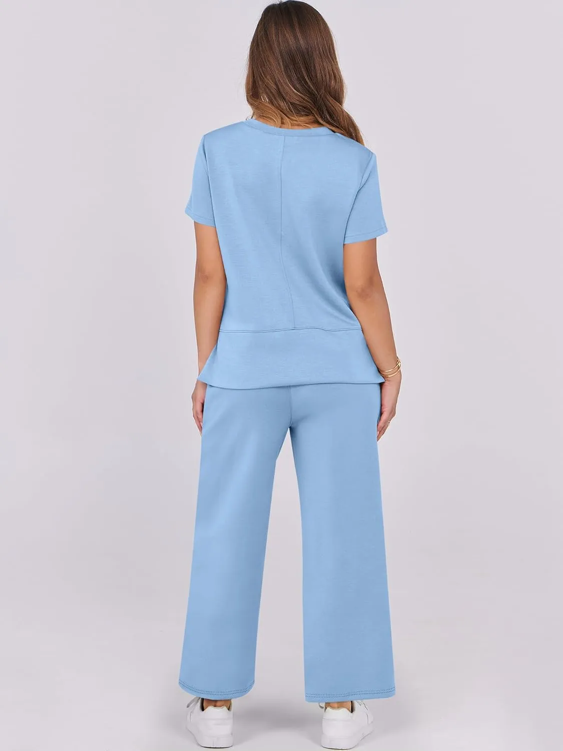 ANRABESS Women 2 Piece Lounge Sets Summer Travel Sweat Outfits Short Sleeve Wide Leg Casual Matching Tracksuits Clothes
