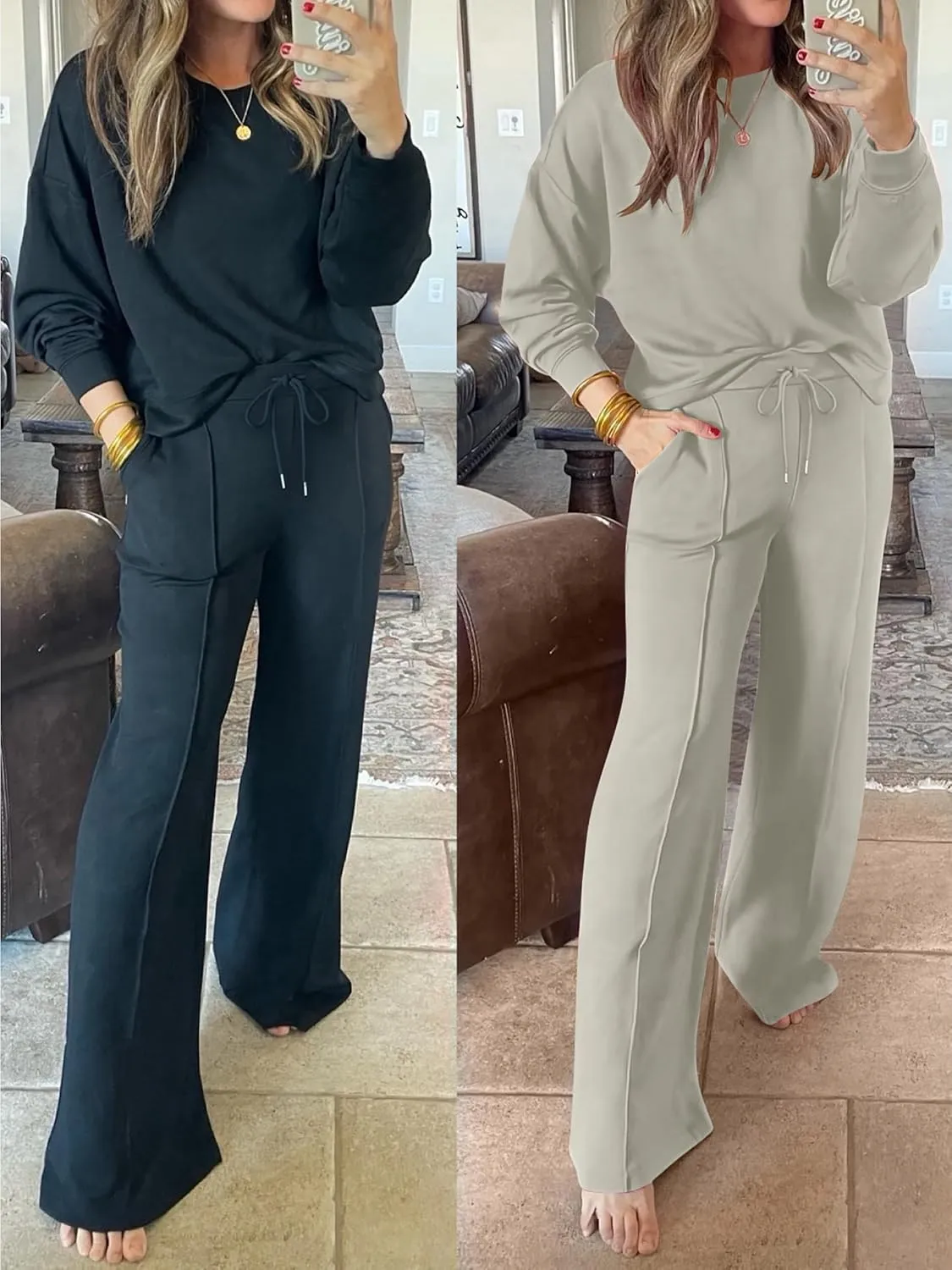 ANRABESS Women 2 Piece Set Long Sleeve Sweatsuit Sweatpants Tracksuit Sweat Casual Matching 2024 Travel Fall Trendy Outfits