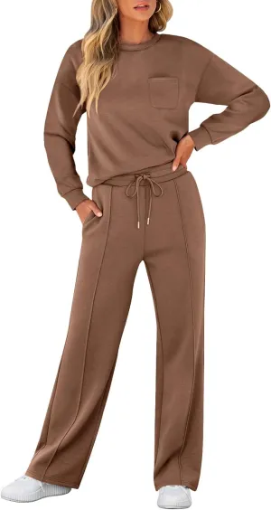 ANRABESS Women 2 Piece Set Long Sleeve Sweatsuit Sweatpants Tracksuit Sweat Casual Matching 2024 Travel Fall Trendy Outfits
