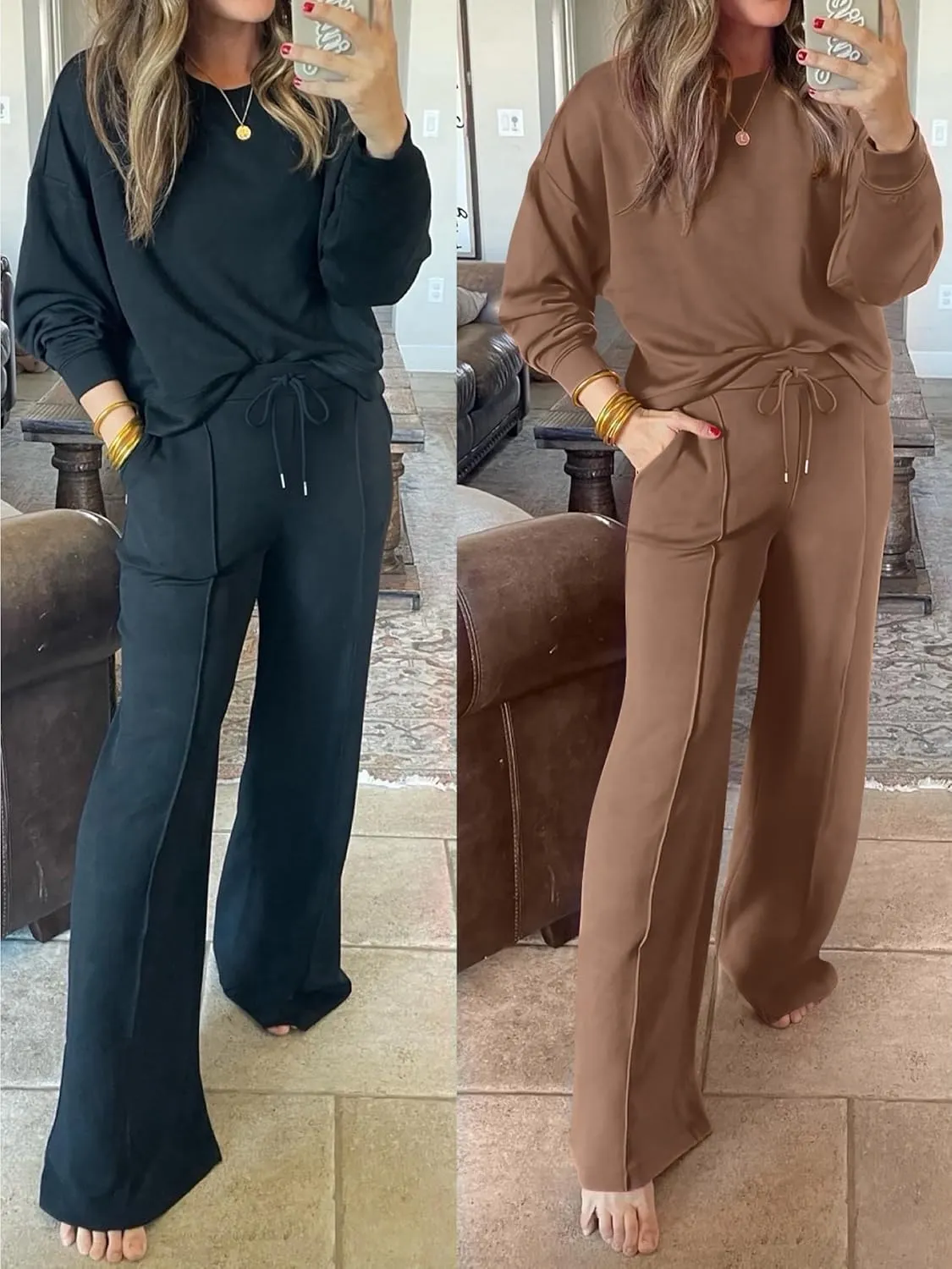 ANRABESS Women 2 Piece Set Long Sleeve Sweatsuit Sweatpants Tracksuit Sweat Casual Matching 2024 Travel Fall Trendy Outfits