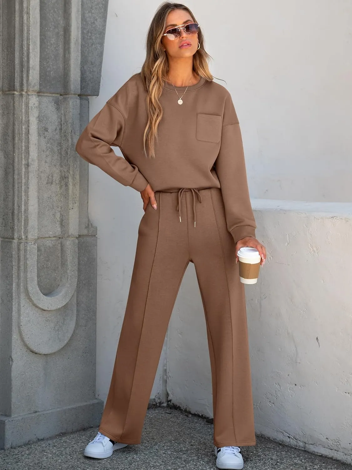 ANRABESS Women 2 Piece Set Long Sleeve Sweatsuit Sweatpants Tracksuit Sweat Casual Matching 2024 Travel Fall Trendy Outfits