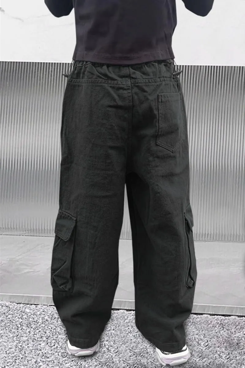 AOWKULAE Girls Loose Casual Pants Cargo Pants Waist Wide Leg Pants Kids 6-14 Years