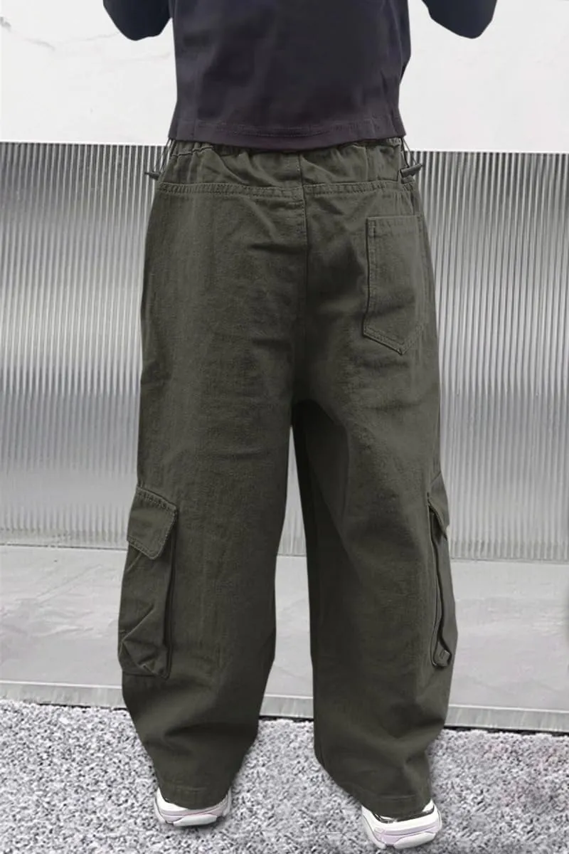 AOWKULAE Girls Loose Casual Pants Cargo Pants Waist Wide Leg Pants Kids 6-14 Years