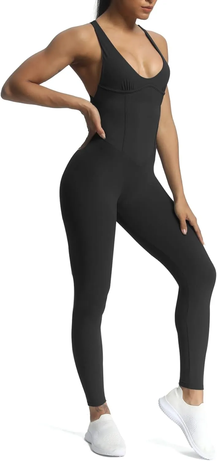 Aoxjox Workout Jumpsuit for Women Brooke Cross Back One Piece Scrunch Gym Yoga Sports Bras Jumpsuits