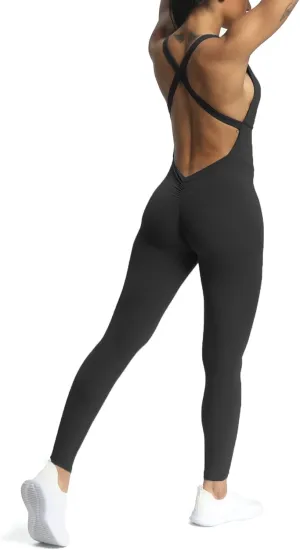 Aoxjox Workout Jumpsuit for Women Brooke Cross Back One Piece Scrunch Gym Yoga Sports Bras Jumpsuits