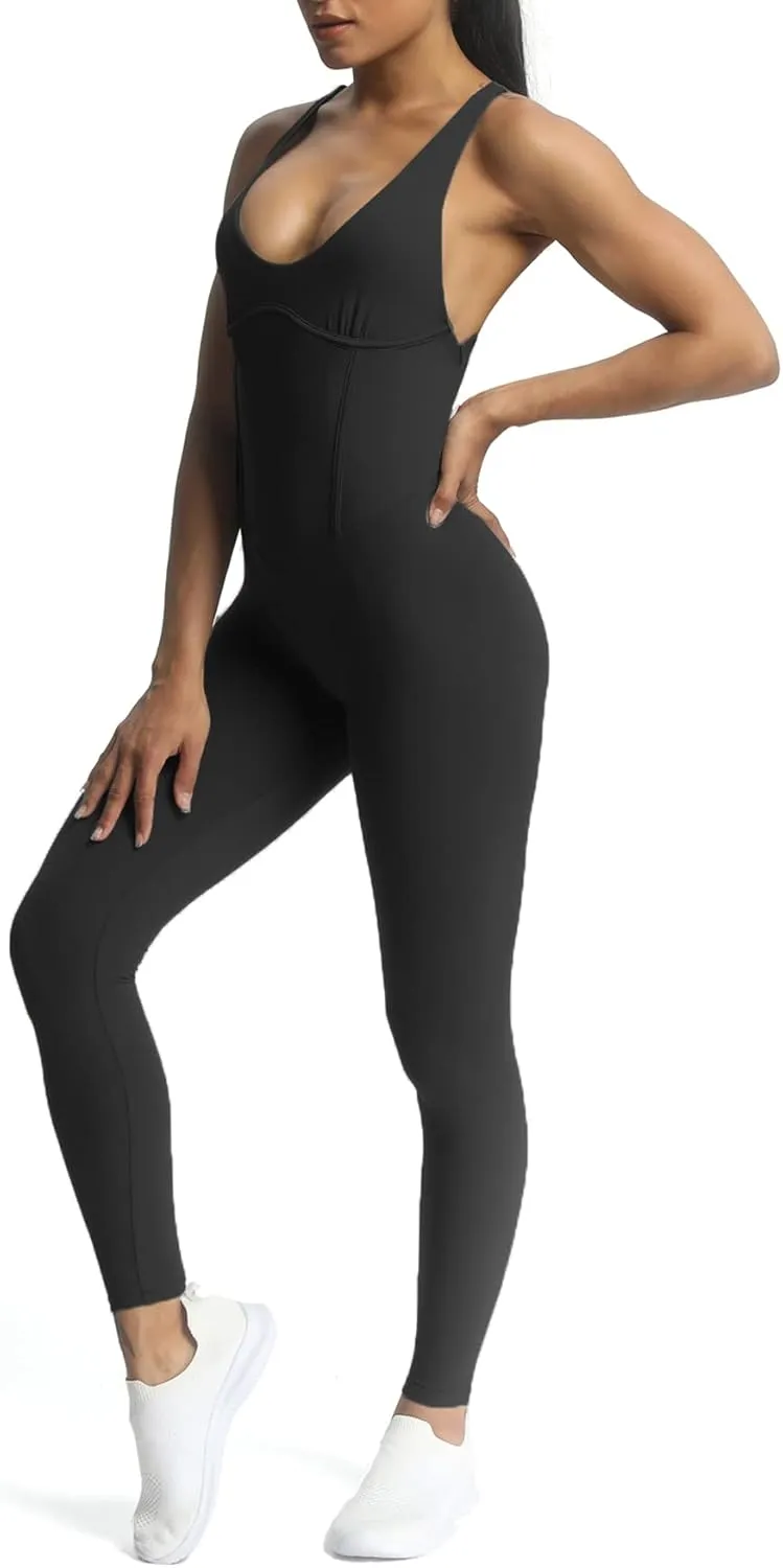 Aoxjox Workout Jumpsuit for Women Brooke Cross Back One Piece Scrunch Gym Yoga Sports Bras Jumpsuits