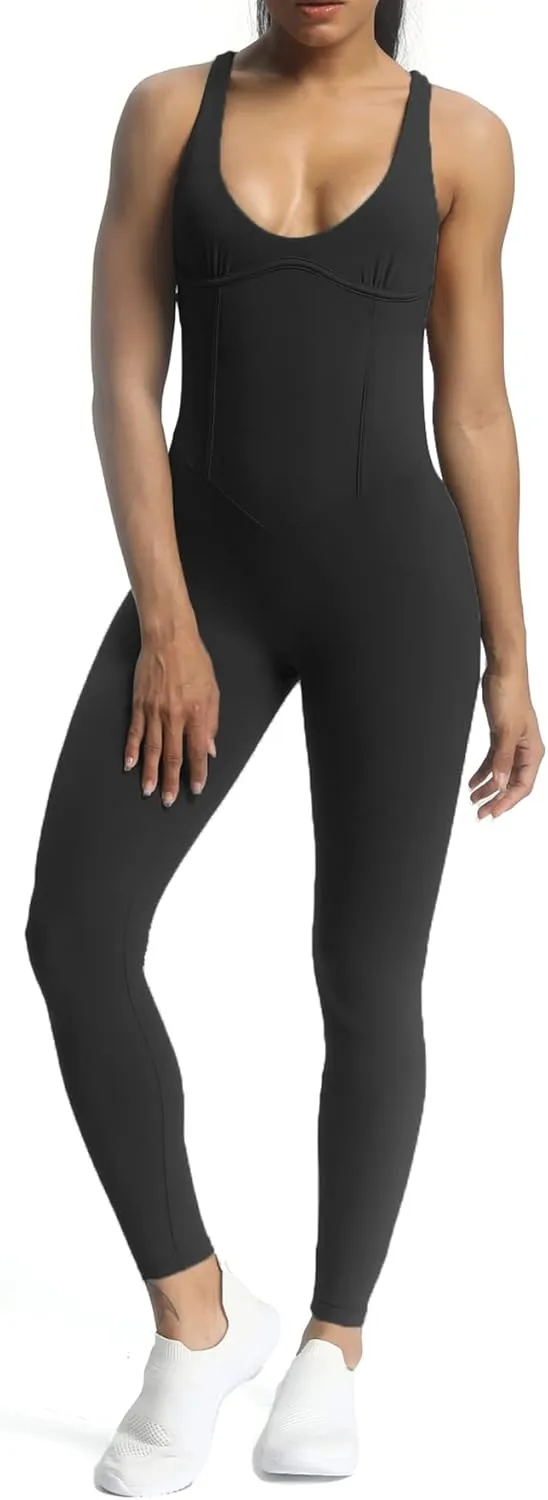 Aoxjox Workout Jumpsuit for Women Brooke Cross Back One Piece Scrunch Gym Yoga Sports Bras Jumpsuits