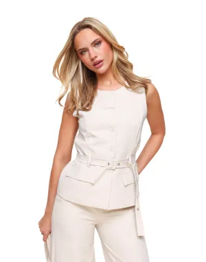 Beige Riem Hoge Knopen - Gilet