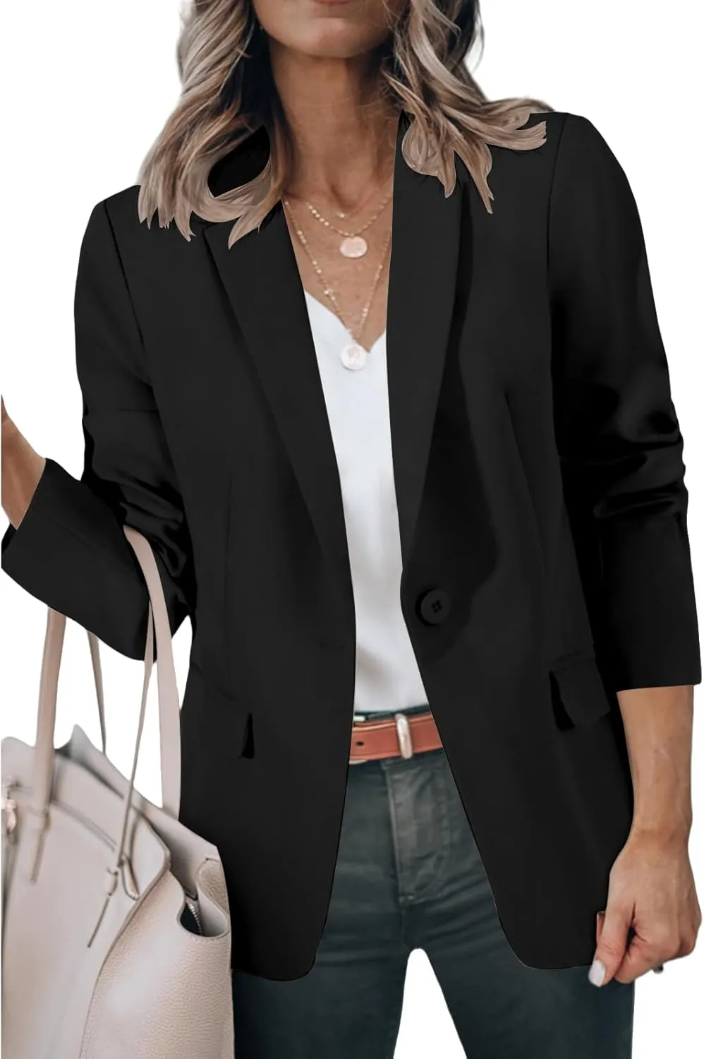Blazers for Women Business Casual Suit Jackets Slim Fit Dressy Office Work Outfits Lightweight One Button Cardigan