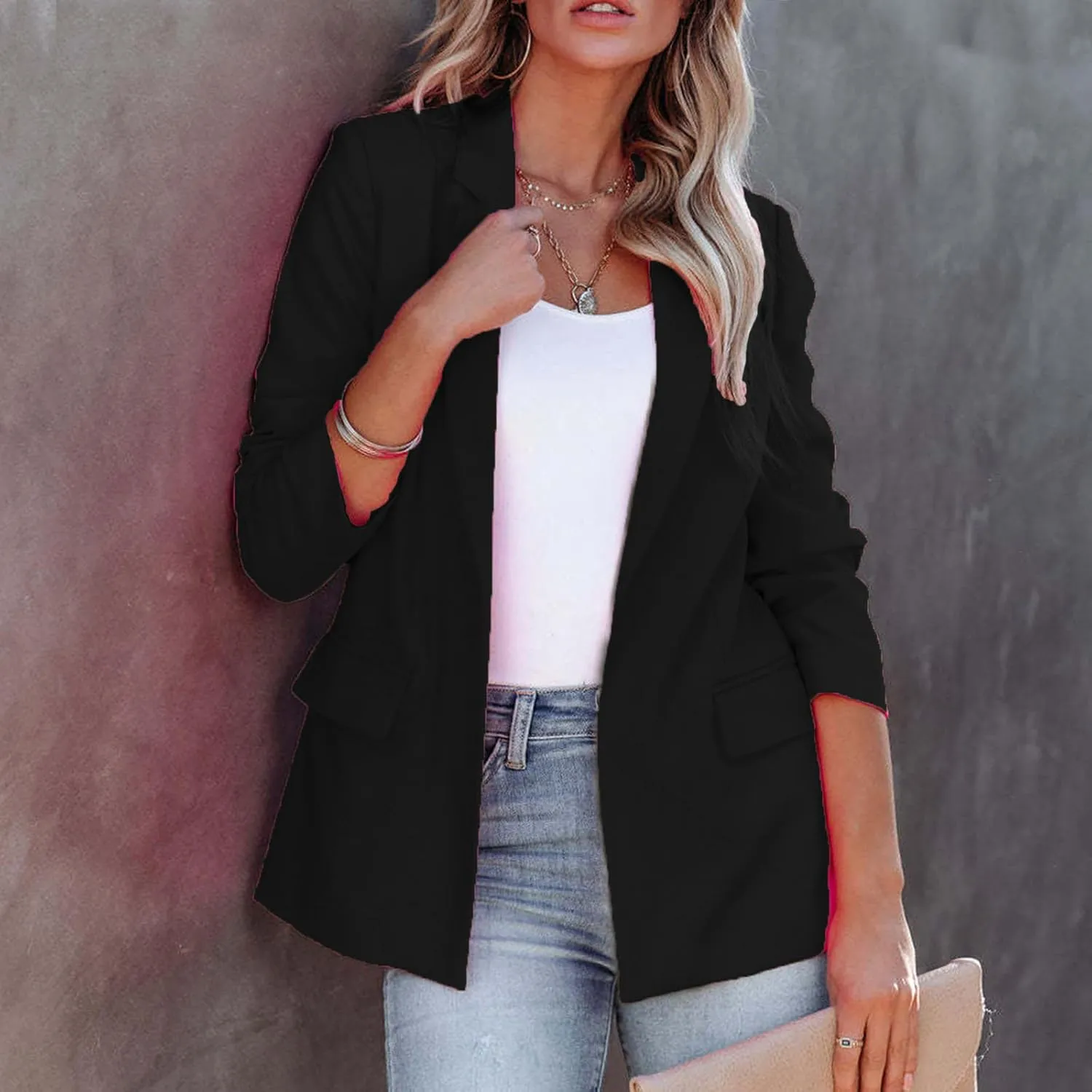 Blazers for Women Bussiness Casual Long Sleeve Suite Jacket Work Cardigan Blazer Jackets Solid Lapel Coat with Pocket