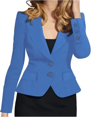 Blazers for Women Short Work Business Casual Dressy Long Sleeve Open Front Button Blazer Suit Jackets with Pockets