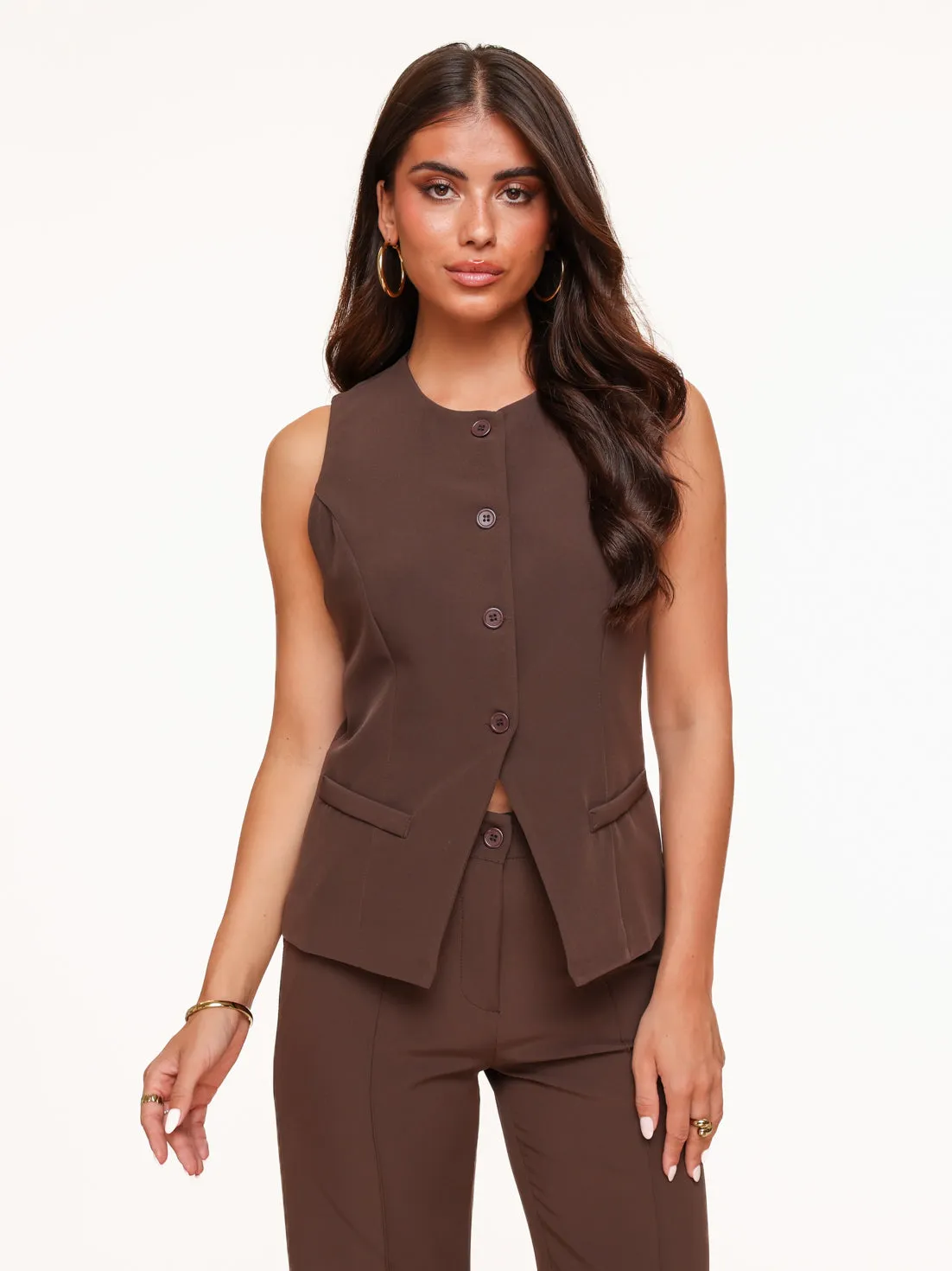 Bruine Hoge Knopen - Gilet
