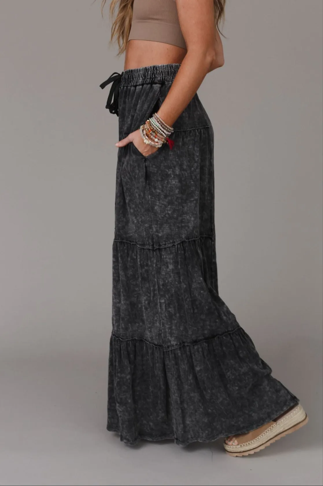 Called A Dreamer Washed Wide Leg Pant - Black
