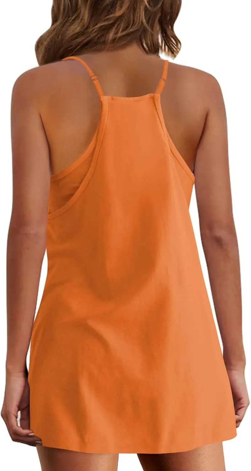 Ceboyel Short Summer Dress for Women Strappy Athletic Romper Hot Shot Mini Dress Workout Onesie Outfits With Pockes 2024