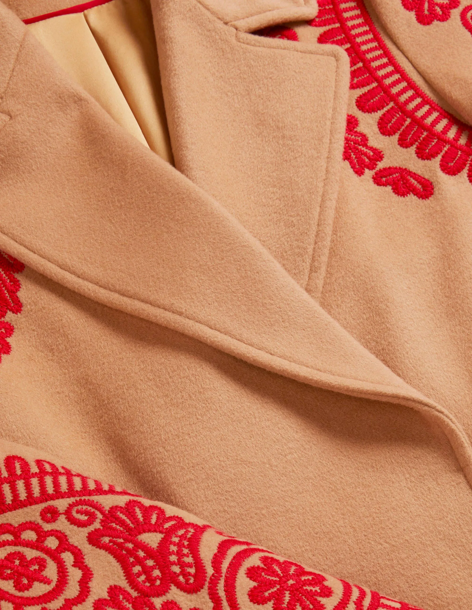 Cecily Embroidered Wool Coat-Oatmeal/Camel Marl