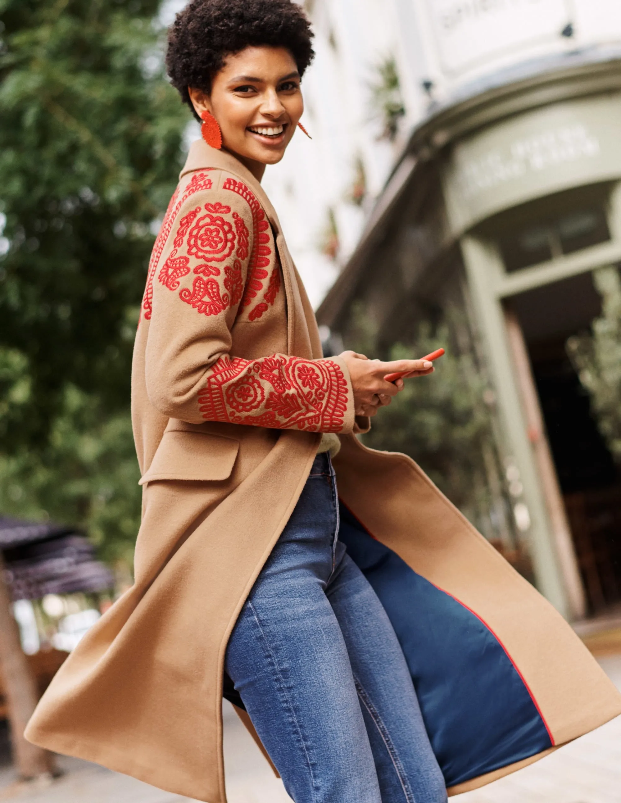 Cecily Embroidered Wool Coat-Oatmeal/Camel Marl