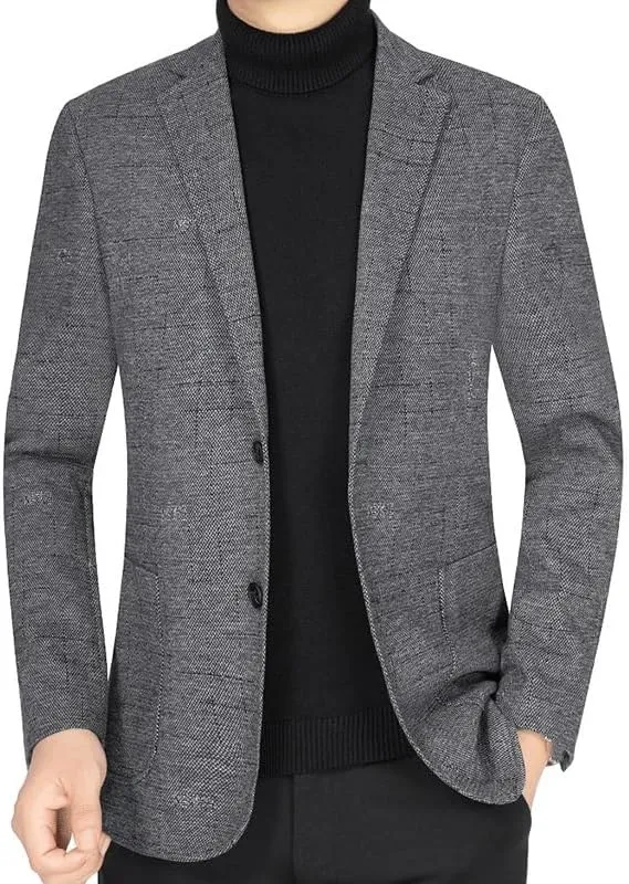 Classic Gray Men's Casual Blazers Elegant Two Button Business Sport Coats Versatile Formal Suit Jackets