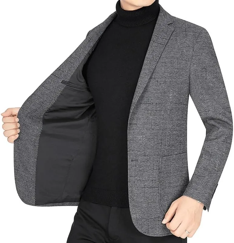 Classic Gray Men's Casual Blazers Elegant Two Button Business Sport Coats Versatile Formal Suit Jackets