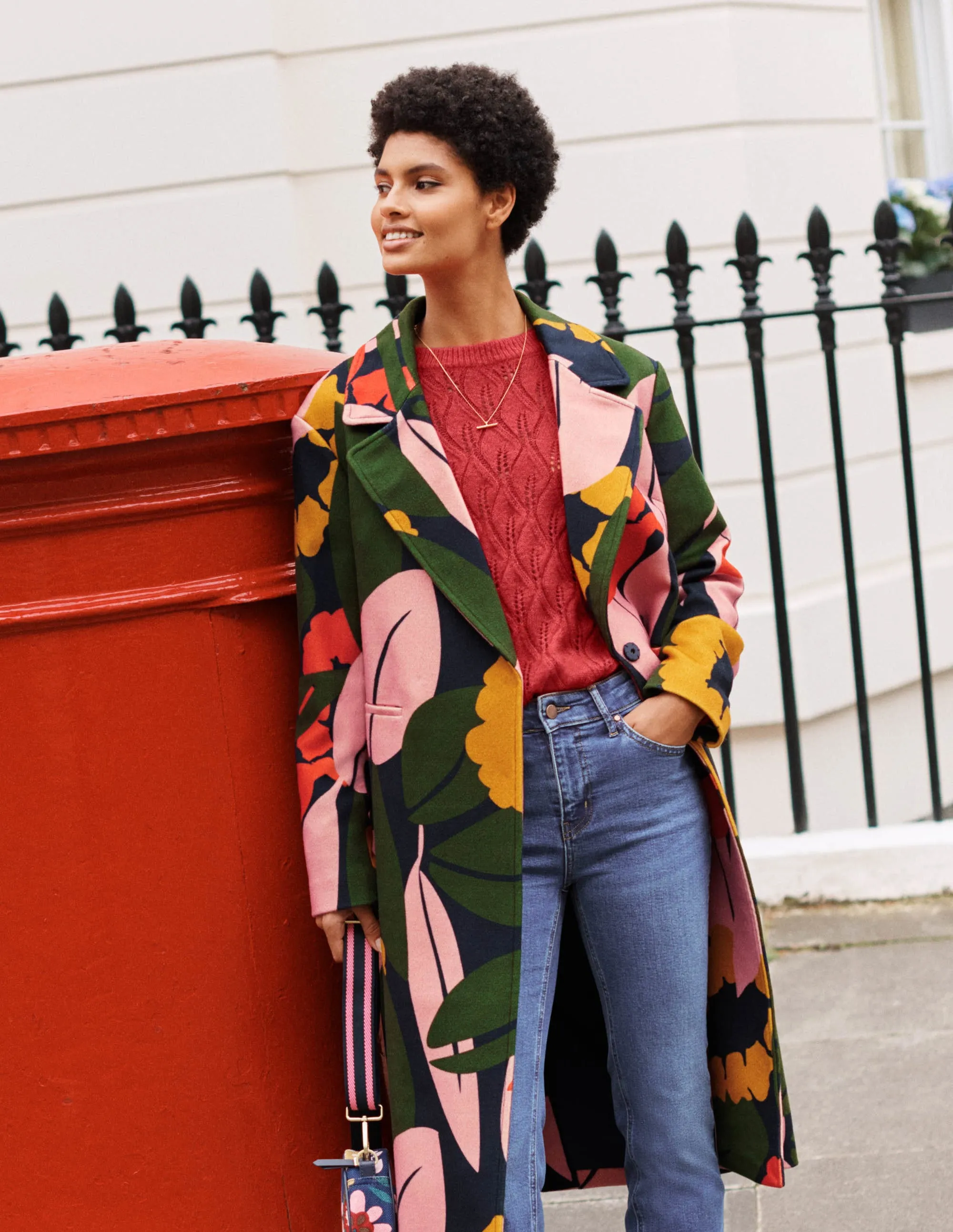 Constance Printed Wool Coat-French Navy, Abstract Bloom