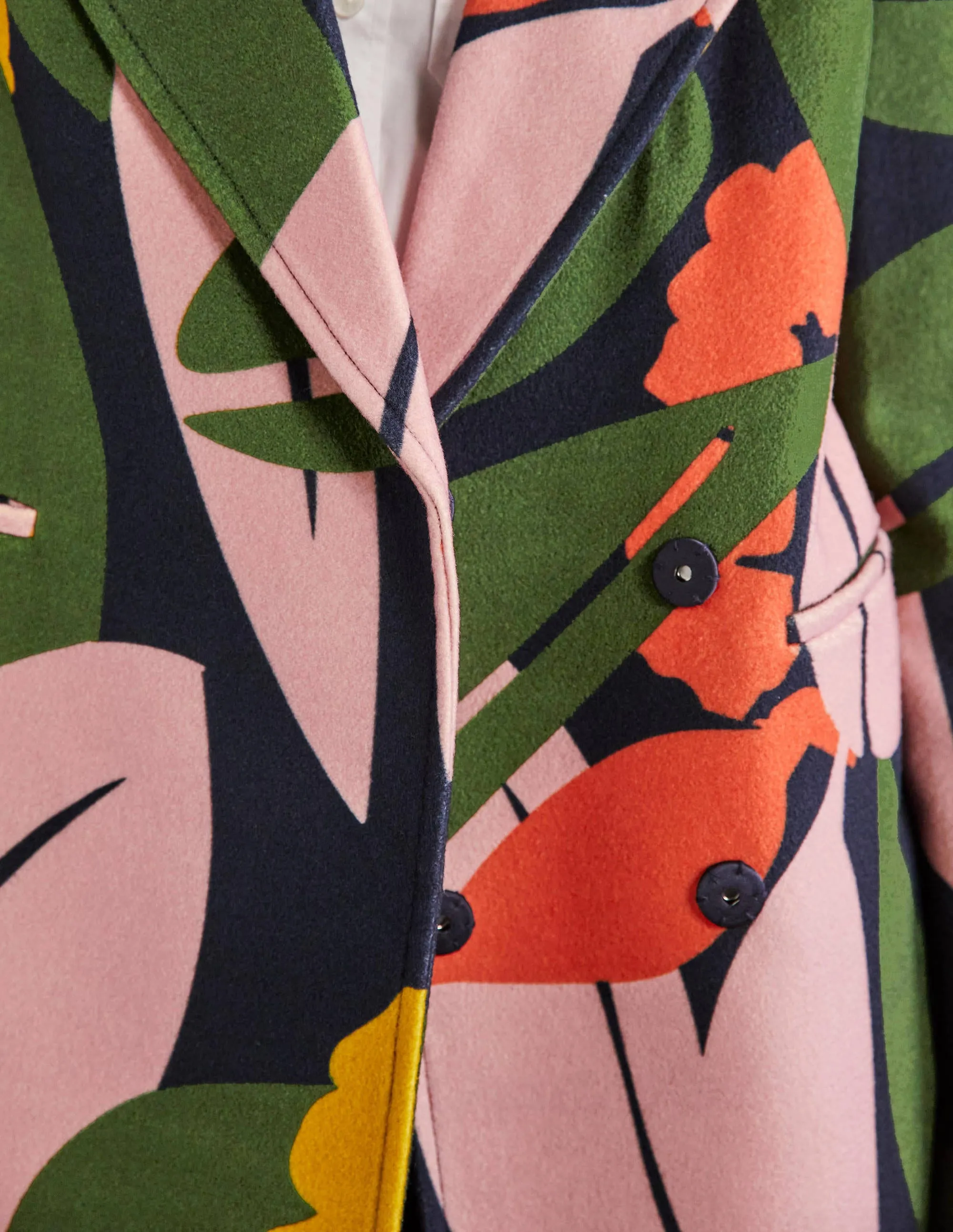 Constance Printed Wool Coat-French Navy, Abstract Bloom