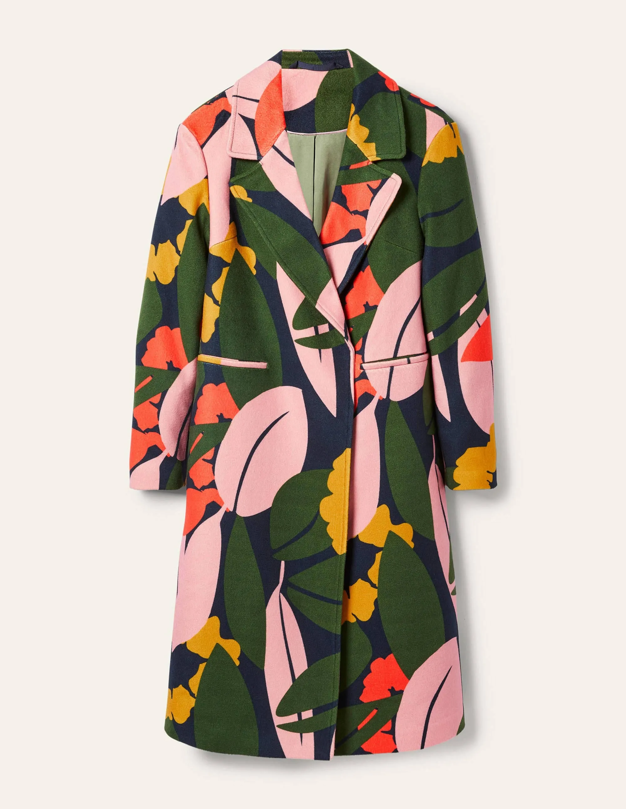 Constance Printed Wool Coat-French Navy, Abstract Bloom