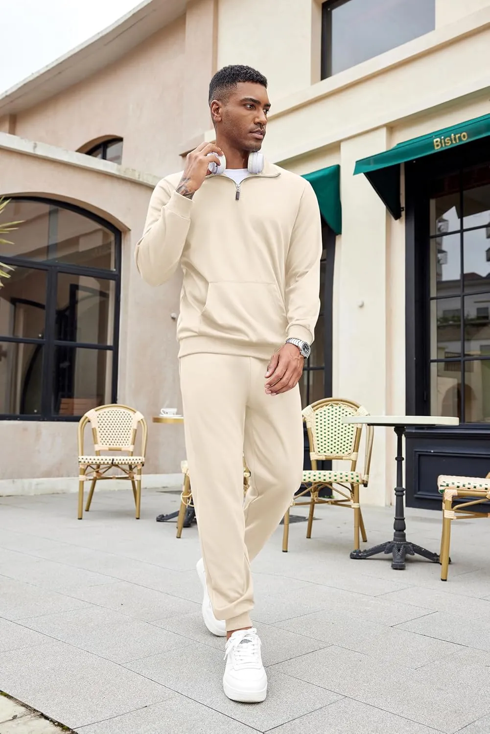 COOFANDY Men's Tracksuit 2 Piece Quarter Zip Sweatsuit Sets Casual Athletic Running Jogging Suits