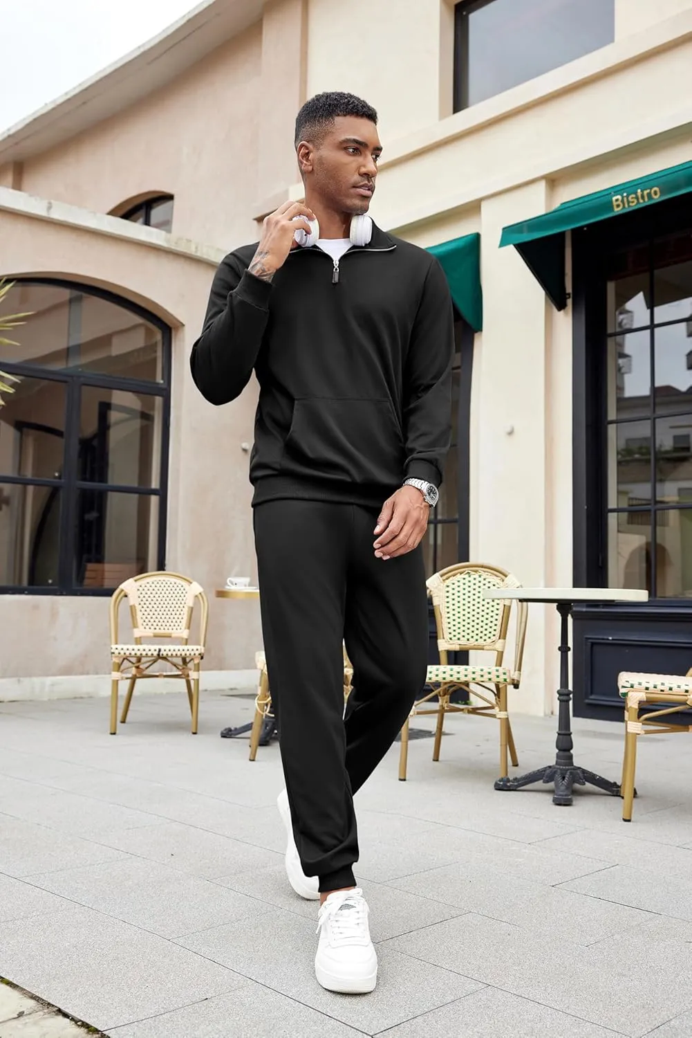 COOFANDY Men's Tracksuit 2 Piece Quarter Zip Sweatsuit Sets Casual Athletic Running Jogging Suits