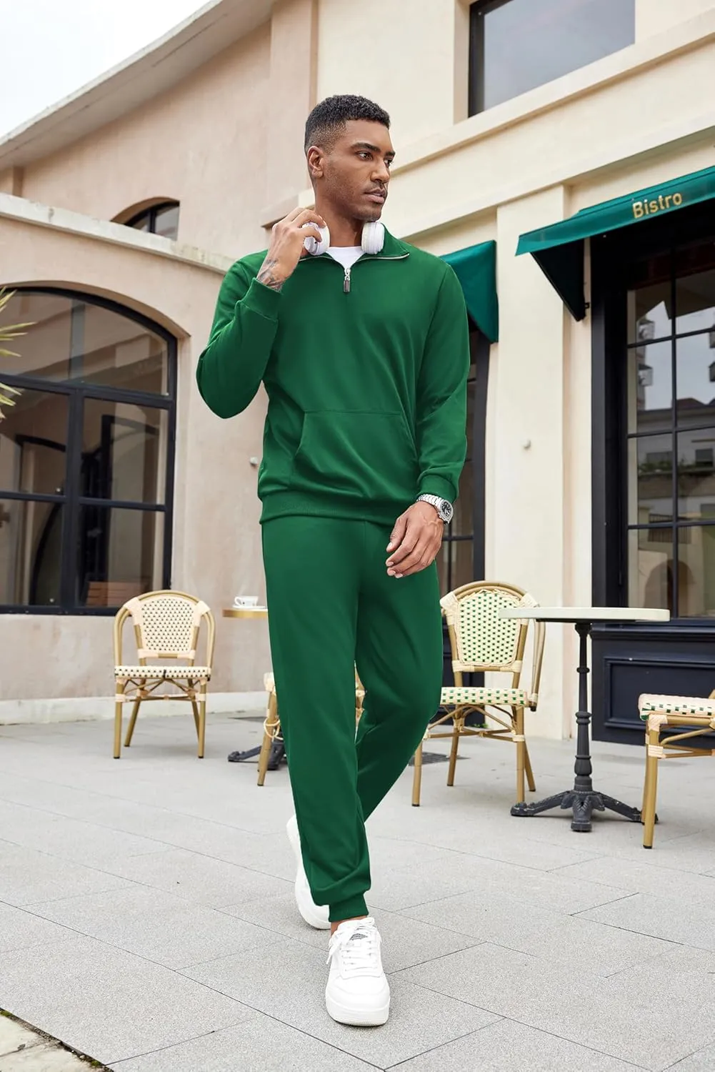 COOFANDY Men's Tracksuit 2 Piece Quarter Zip Sweatsuit Sets Casual Athletic Running Jogging Suits
