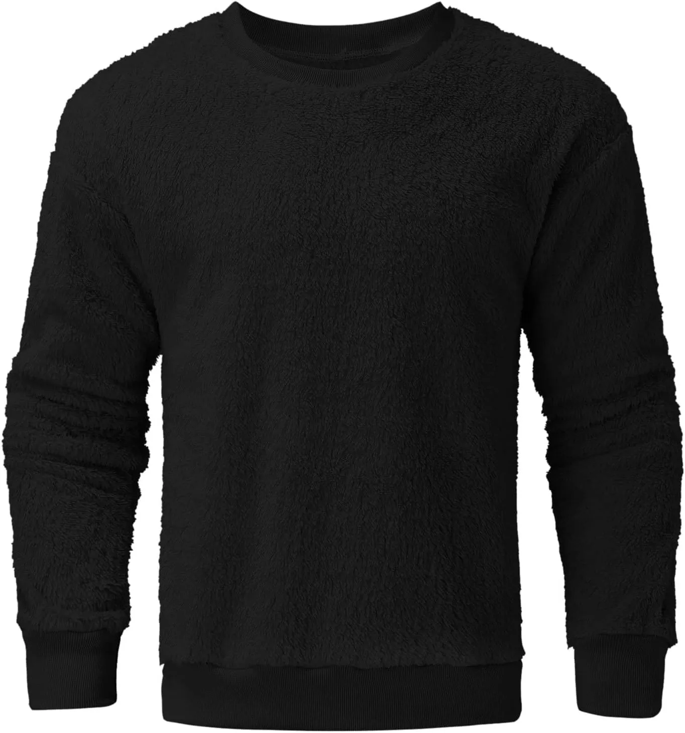 Crewneck Sweatshirt for Men Oversized Solid Color Sherpa Lined Fleece Shirts Long Sleeve Pullover Tops Trendy Clothes