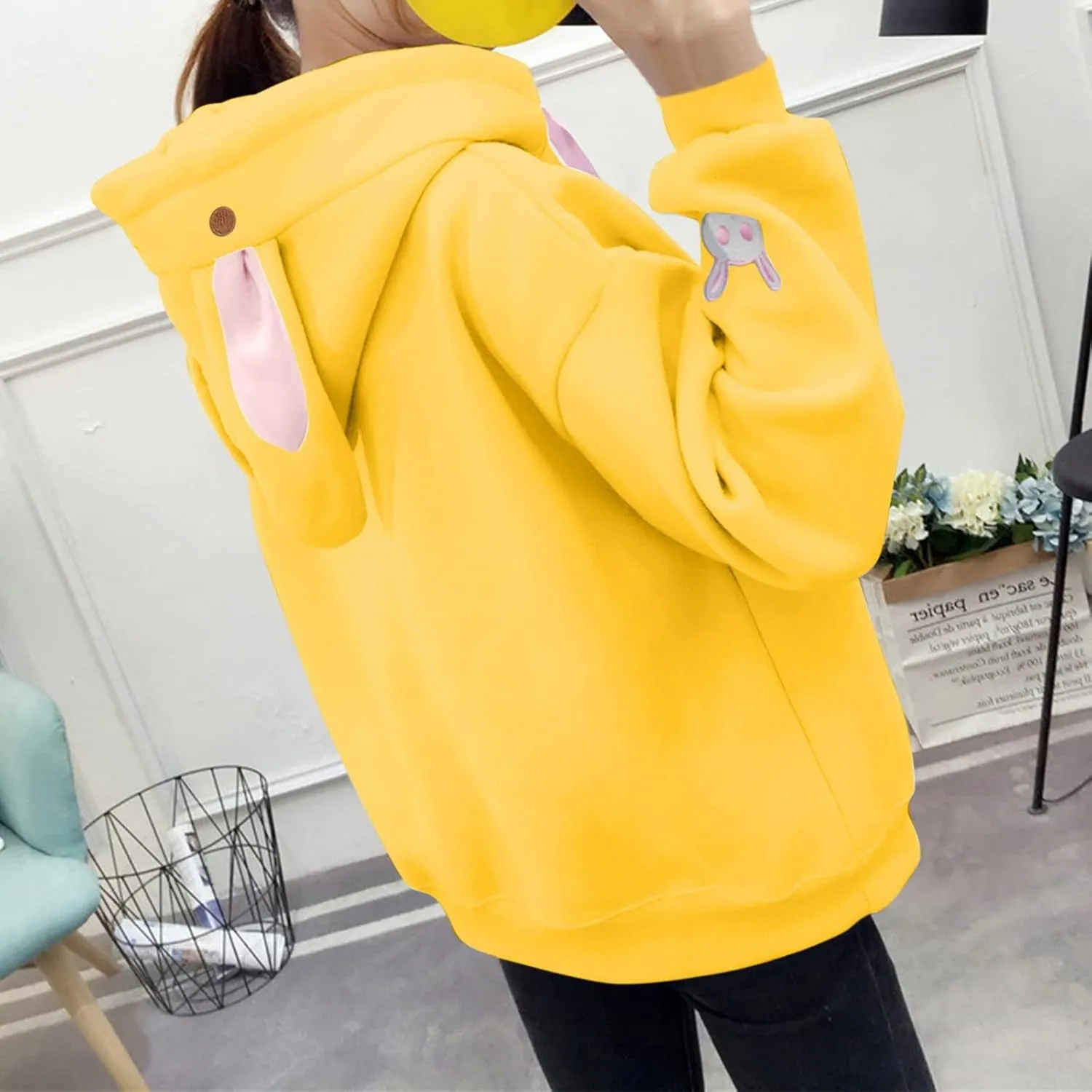 Cute Hoodies For Women Oversized Y2K Pullover Bunny Ear Hooded Sweatshirts With Pockets Long Sleeve Outfits Fall Clothes 2023