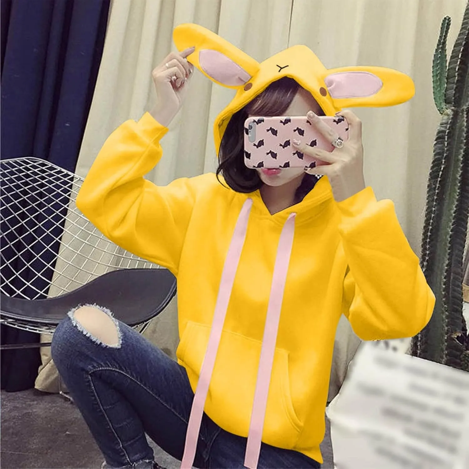 Cute Hoodies For Women Oversized Y2K Pullover Bunny Ear Hooded Sweatshirts With Pockets Long Sleeve Outfits Fall Clothes 2023