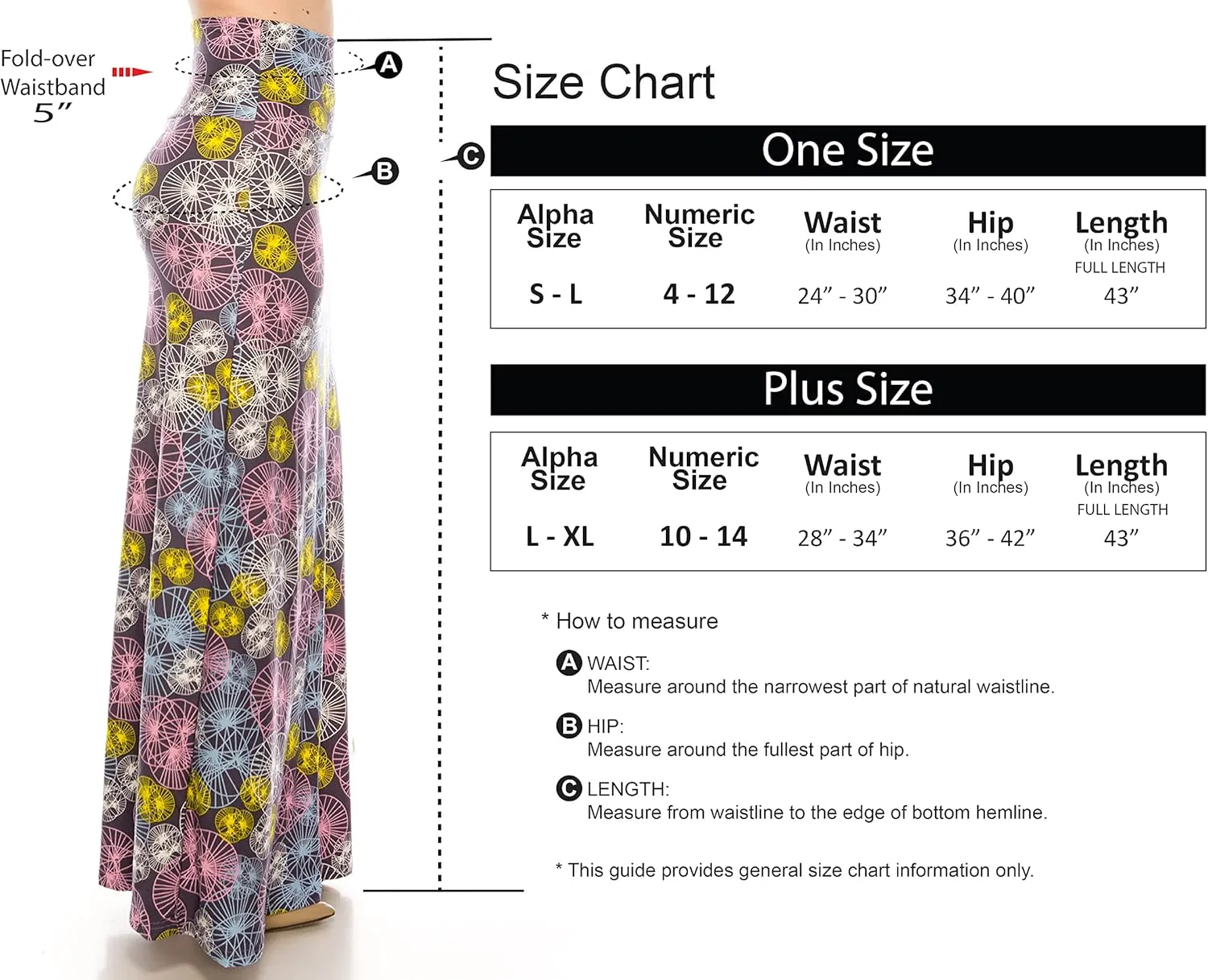 Eevee Women's Printed Foldover Waistband Fashionable Long Maxi Skirt Dress