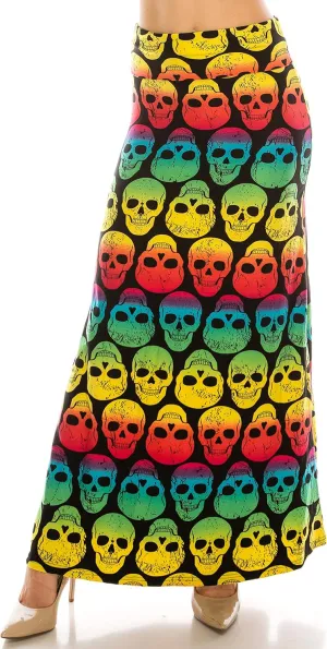 Eevee Women's Printed Foldover Waistband Fashionable Long Maxi Skirt Dress