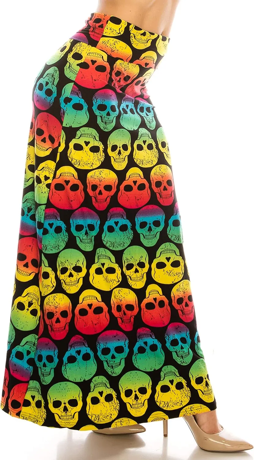 Eevee Women's Printed Foldover Waistband Fashionable Long Maxi Skirt Dress